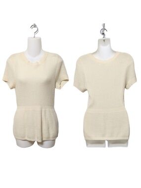Anthropologie PURE + GOOD Wool Waffle Knit Short Sleeve Peplum Sweater S